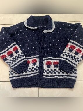 Vintage Chunky Hand Knit Cardigan Sweater